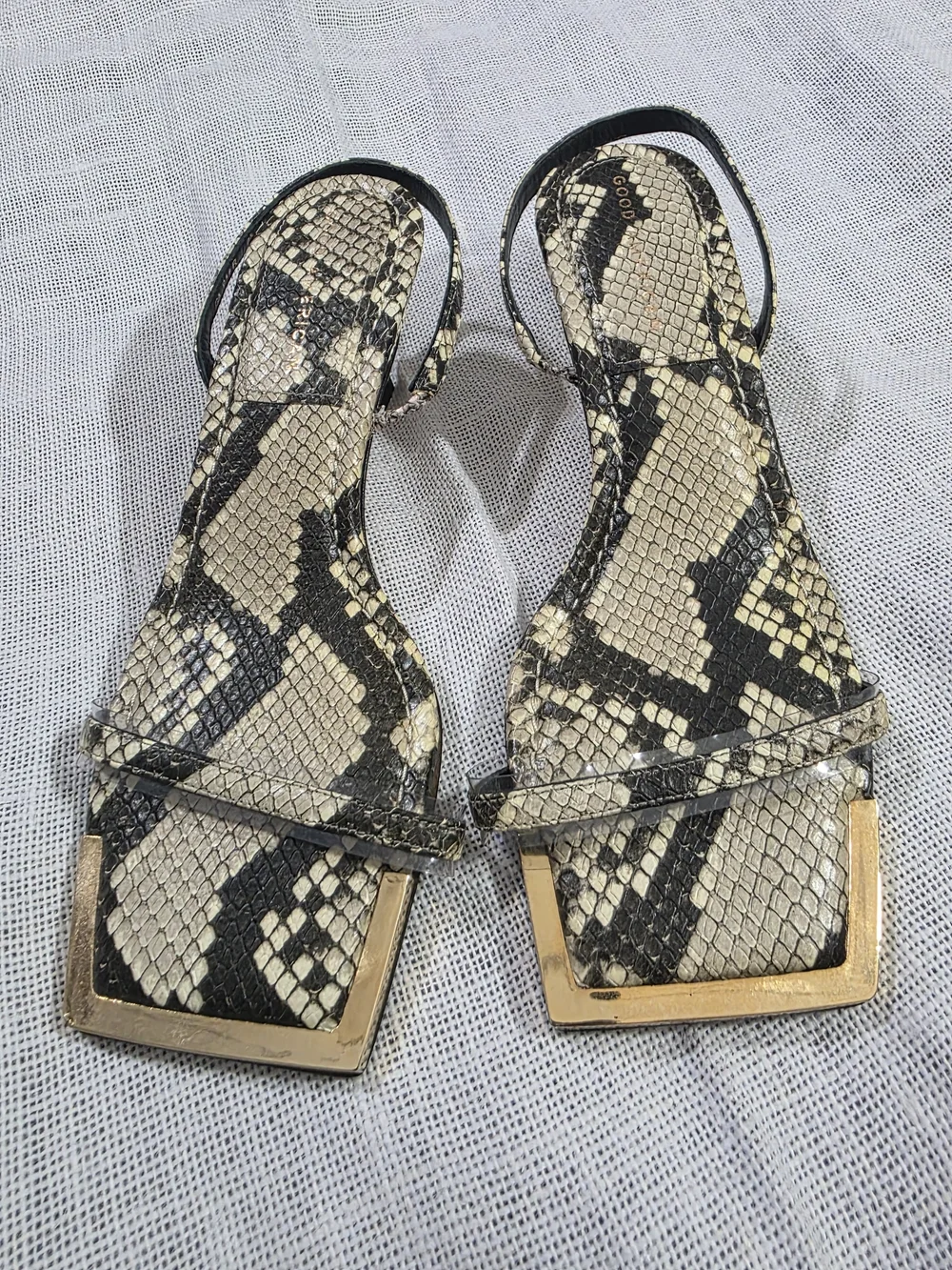 Good American Python Stone Square Toe Slingback Kitten Heels Size 7